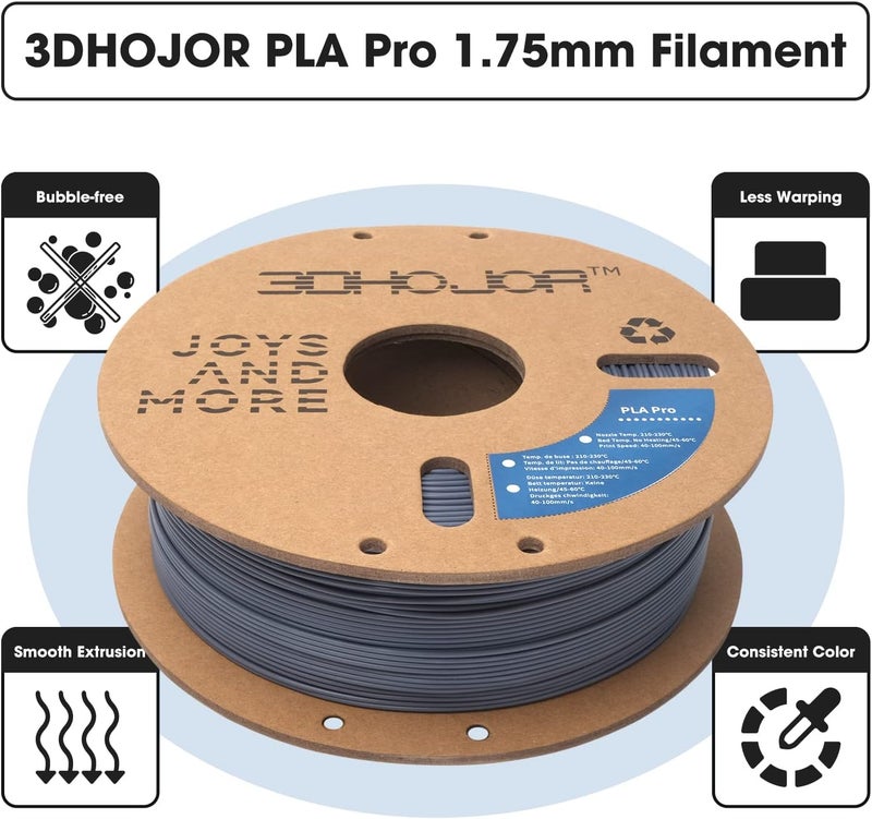 3DHoJor PLA Pro (Plus) Filament 1.75mm, 3D Printer Filament PLA+, Cardboard Spool 3D Printing Filament, Dimensional Accuracy +/- 0.03 mm, Grey, 1kg - Image 2